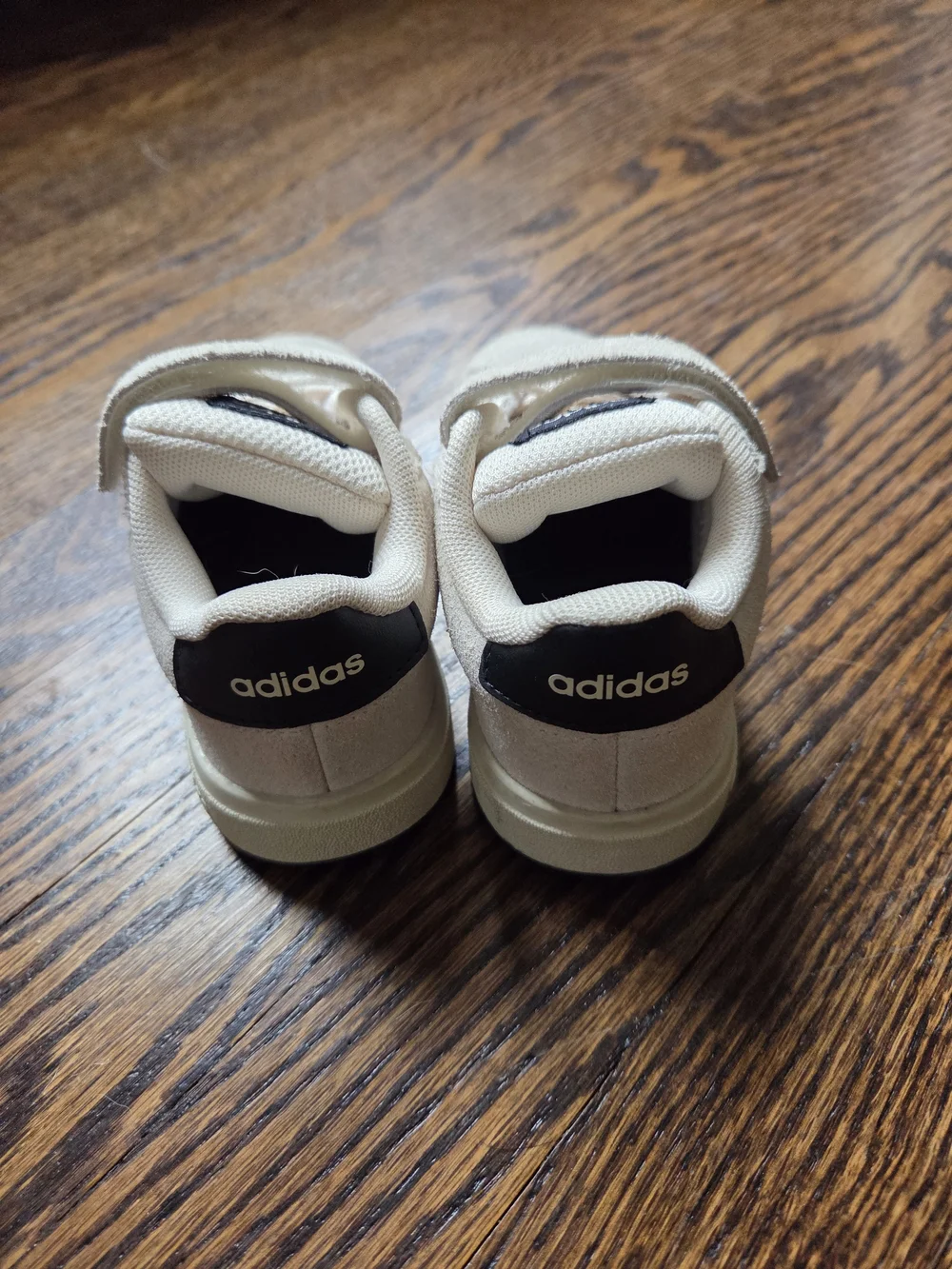 Adidas Toddler Cream Suede Sneakers with Black Stripes Size 8